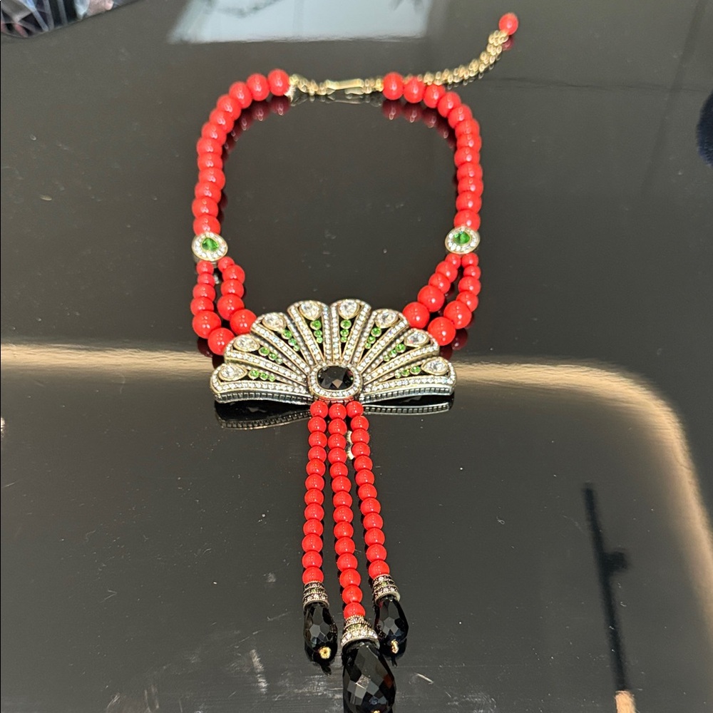 Elegant Red Beaded Necklace with Silver Accents